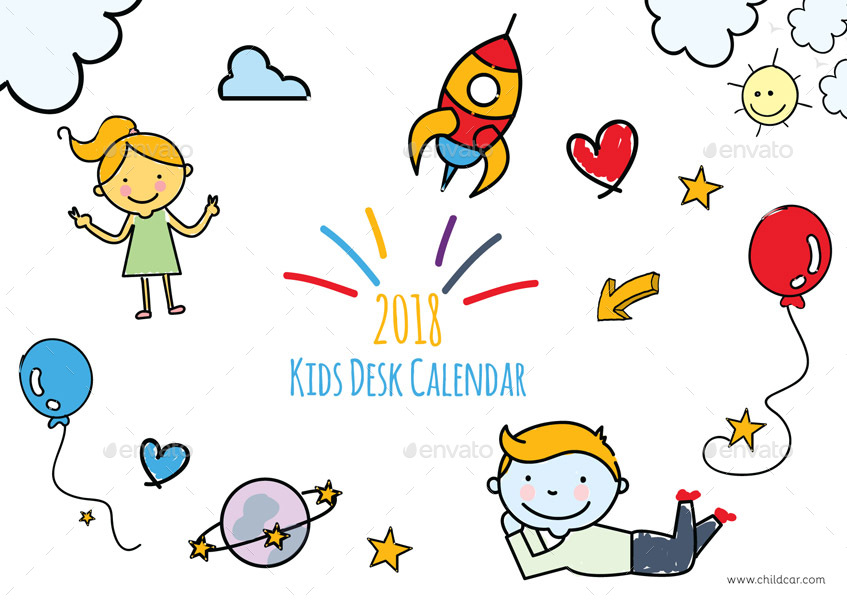 Kids Desk Calendar, Print Templates GraphicRiver